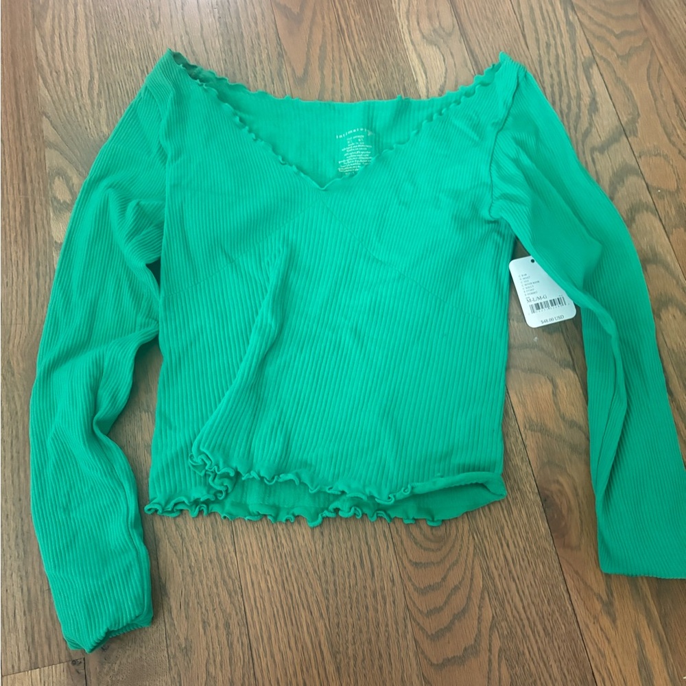 Off shoulder free people green top